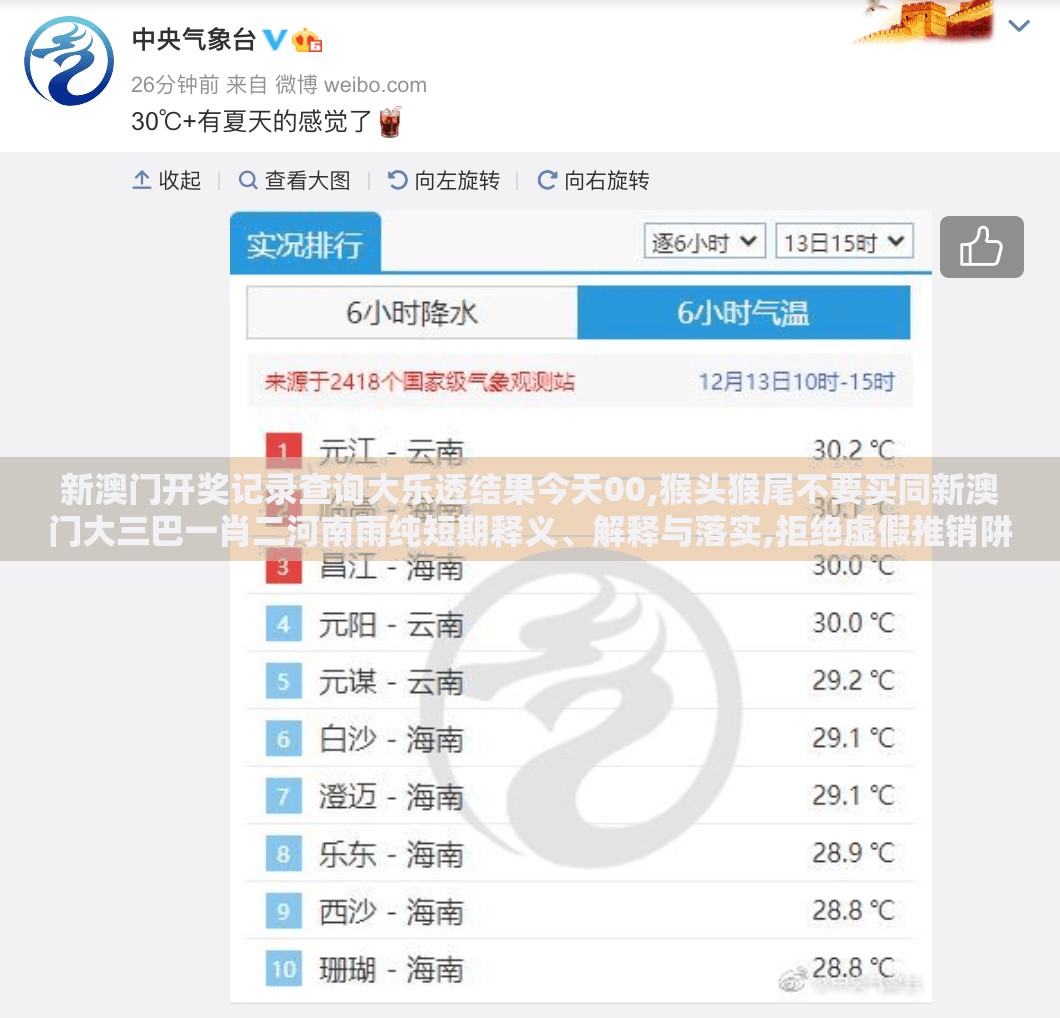 新澳门开奖记录查询大乐透结果今天00,猴头猴尾不要买同新澳门大三巴一肖二河南雨纯短期释义、解释与落实,拒绝虚假推销阱